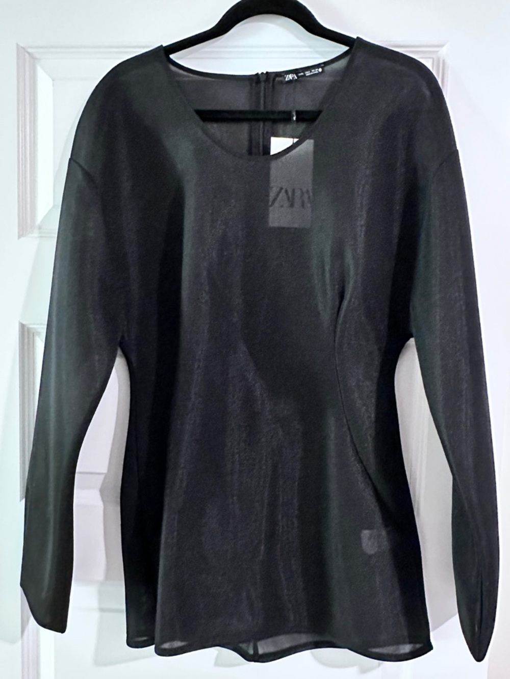 Zara Black Semi-Sheer Top with Care Tag